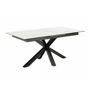 Asztal Oakland 892, Fehér márvány, Fekete, 76x90x168cm, Hosszabbíthatóság, Edzett üveg, Kerámia, Fém kép
