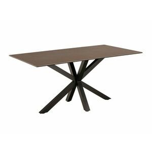 Asztal Oakland 582, Fekete, Barna, 75.5x90x160cm, Edzett üveg, Kerámia, Fém kép