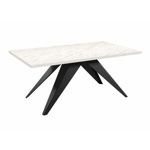 Asztal Oswego 113, Fehér márvány, Fekete, 76x80x140cm, Hosszabbíthatóság, Laminált forgácslap, Fém kép
