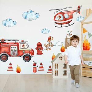 Falmatricák - Tűzoltók, tűzoltó autó és helikopter kép