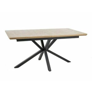 Asztal Detroit 374, Fekete, Tölgy, 76x90x160cm, Hosszabbíthatóság, Közepes sűrűségű farostlemez, Természetes fa furnér, Fém kép