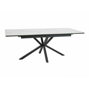 Asztal Detroit 374, Fekete, Fehér márvány, 76x90x160cm, Hosszabbíthatóság, Közepes sűrűségű farostlemez, Természetes fa furnér, Fém kép