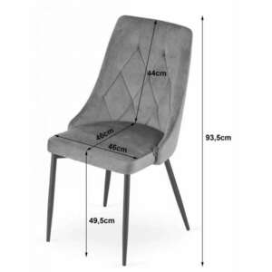 Skandináv stílusú szék, Imola, bársony, fém, szürke, 48.5x61x93.5... kép