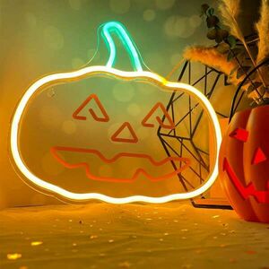 Neon plexi LED lámpa, Happy Pumpkin, falra akasztható, narancs-zö... kép