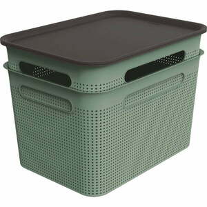 Zöld fedeles műanyag tárolódoboz szett 2 db-os 26, 5x36, 5x26 cm Brisen – Rotho kép