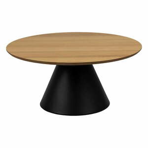 Fekete-natúr színű kerek dohányzóasztal tölgyfa dekoros asztallappal ø 85 cm Soli – Actona kép