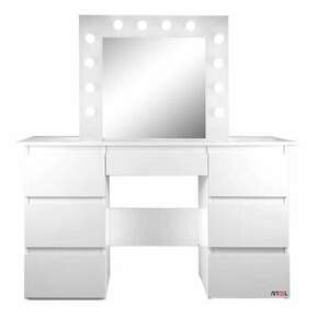 Fésülködőasztal/smink, fehér, tükörrel és LED-ekkel, Vanessa, 130x43x143 cm kép