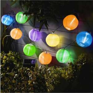 10 LED-es napelemes party lampion fényfüzér kertbe, teraszra, 4, 5 m, színes kép