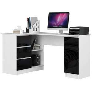 Balkezes sarok íróasztal P77_155 - fehér/fényes fekete kép