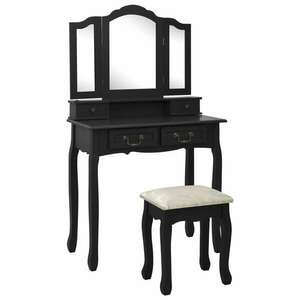 vidaXL fekete császárfa fésülködőasztal-szett ülőkével 80x69x141 cm kép