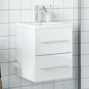 vidaXL magasfényű fehér fürdőszobai mosdószekrény mosdókagylóval kép