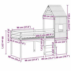 vidaXL fehér tömör fenyőfa magasított ágy tetővel 90 x 200 cm kép