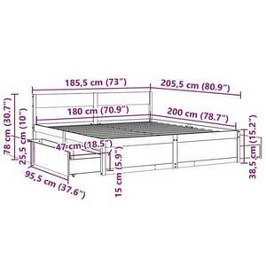 vidaXL fehér tömör fenyőfa ágykeret fiókkal 180 x 200 cm kép