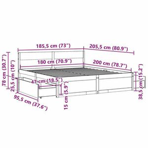 vidaXL tömör fenyőfa ágykeret fiókkal 180 x 200 cm kép