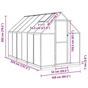 vidaXL ezüstszínű alumínium melegház alapvázzal 334x169x202 cm kép