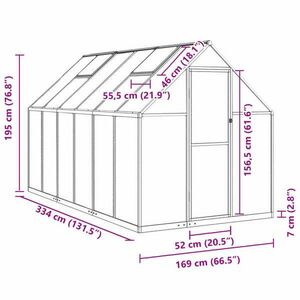 vidaXL ezüstszínű alumínium melegház alapvázzal 334x169x195 cm kép