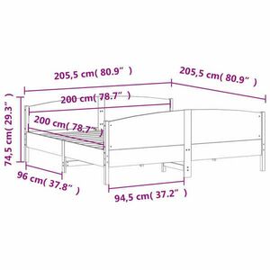 vidaXL fehér tömör fenyőfa ágykeret fejtámlával 200 x 200 cm kép