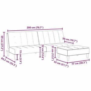vidaXL 2 személyes világosszürke szövet kanapéágy lábtartóval kép