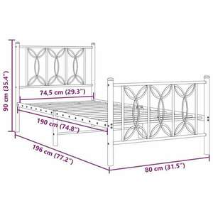 vidaXL fehér fém ágykeret fej- és lábtámlával 75 x 190 cm kép