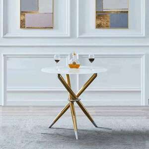 Étkezőasztal/dohányzóasztal, fehér/gold króm arany, átmérő 80 cm, DONIO kép