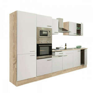 Yorki 330 konyhablokk sonoma tölgy korpusz, selyemfényű fehér fronttal polcos szekrénnyel kép