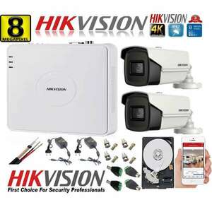 Hikvision 2 kamerás 8 MP-es 4K, 80 IR kamera, 4 csatornás DVR, tartozékok és HDD kép