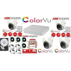 Professzionális felügyeleti rendszer Hikvision Color Vu 4 kamerák 5MP IR20m, 4 csatornás DVR, teljes tartozékok és HDD kép