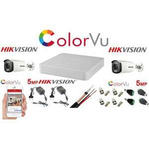 Professzionális CCTV rendszer Hikvision Color Vu 2 kamerák 5MP IR40m, 4 csatornás DVR, teljes tartozékok kép