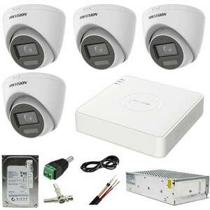 CCTV rendszer: Hikvision, 4 kamera: 2MP, Dual Light, WL, 20m, IR, 40m, DVR, 4MP, AcuSense, mellékelt tartozékokkal, 500GB HDD kép