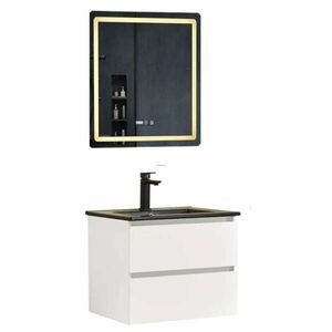 HD HongKong White 60 komplett fürdőszoba bútor fali mosdószekrénnyel, fekete slim mosdóval és tükörrel kép
