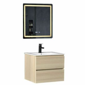 HD HongKong Sonoma 60 komplett fürdőszoba bútor fali mosdószekrénnyel, kerámia mosdóval és tükörrel kép
