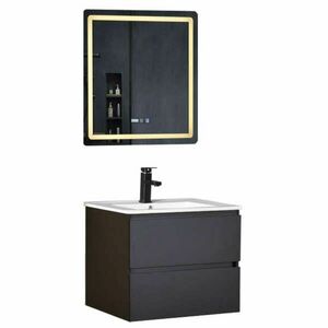 HD HongKong Antracit 60 komplett fürdőszoba bútor fali mosdószekrénnyel, kerámia mosdóval és tükörrel kép