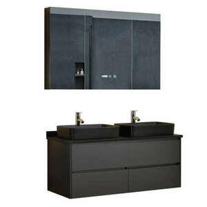HD Zen 120 exclusive komplett fürdőszoba bútor mosdószekrénnyel, dupla fekete mosdótállal és tükrös szekrénnyel kép