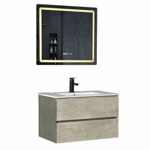 HD HongKong Loft Beton 80 komplett fürdőszoba bútor fali mosdószekrénnyel, kerámia mosdóval és tükörrel kép