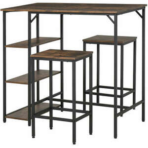 Magas asztalkészlet polcokkal és 2 székkel, fém / PAL, 109x60x100 cm, barna kép