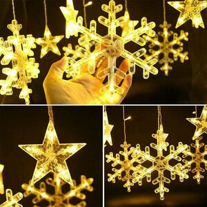 Karácsonyi LED fényfüzér - hópelyhek és csillagok / 5 méter, meleg fehér, USB-s kép