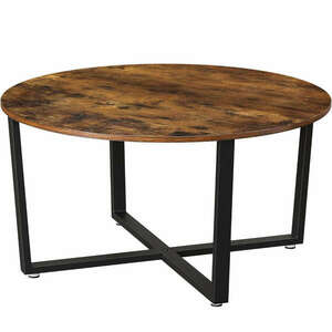 VASAGLE Ipari stílusú kerek dohányzóasztal, fémkeret és fa munkalap, 88x88x47cm, rusztikus barna és fekete kép