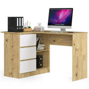 Sarok íróasztal - Akord Furniture - 124 cm - arany tölgy / fehér (bal) kép