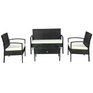 Kerti szett, dohányzóasztal, 2 fotel, kanapé párnákkal, Homcom, szintetikus rattan, fekete kép