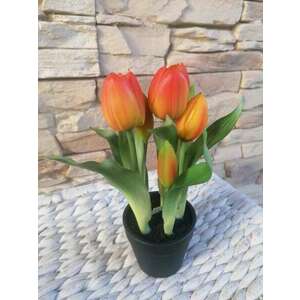 Tulipán Művirág 5 szálas virágcserépben 22cm - narancs kép