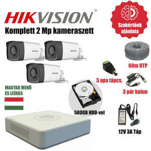 Hikvision 2MP TurboHD prémium kamera rendszer 3db kamerával és 500GB HDD-vel kép