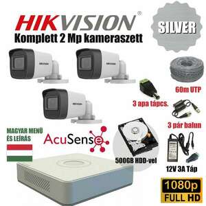 Hikvision 2MP SILVER ACUSENSE prémium kamera rendszer 3db kamerával és 500GB HDD-vel kép