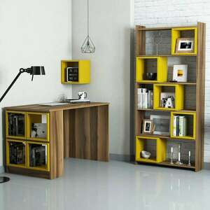 Box dió-sárga íróasztal és könyvespolc kép