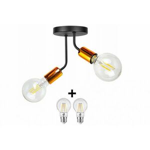 Glimex Louis fix mennyezeti lámpa fekete réz/króm 2x E27 + ajándék LED izzók kép