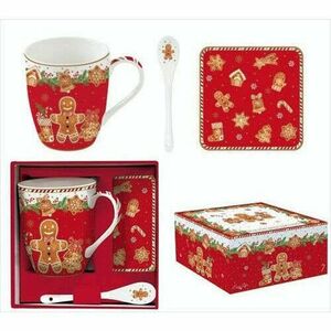 Porcelánbögre 350ml porcelánkanállal, parafa poháralátéttel, dobozban, Fancy Gingerbread kép