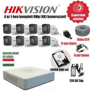 Hikvision Szereld Magad TurboHD Csomag 8 kamerás 8Mp szabadon vágható utp kábellel és hagyományos balunnal kép