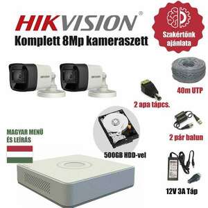 Hikvision Szereld Magad TurboHD Csomag 2 kamerás 8Mp szabadon vágható utp kábellel és hagyományos balunnal kép