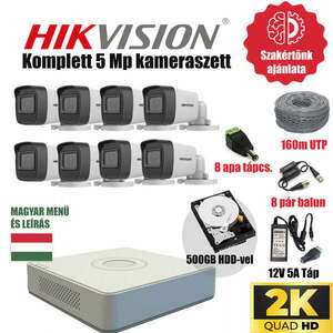 Hikvision Szereld Magad TurboHD Csomag 8 kamerás 5Mp szabadon vágható utp kábellel és hagyományos balunnal kép