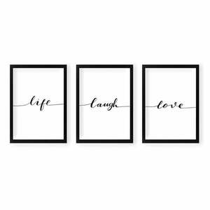 Keretezett poszter szett 3 db-os 24x29 cm Life Laugh Love – Vavien Artwork kép