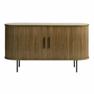 Barna alacsony komód tolóajtóval, tölgyfa dekorral 140x76 cm Nola – Unique Furniture kép